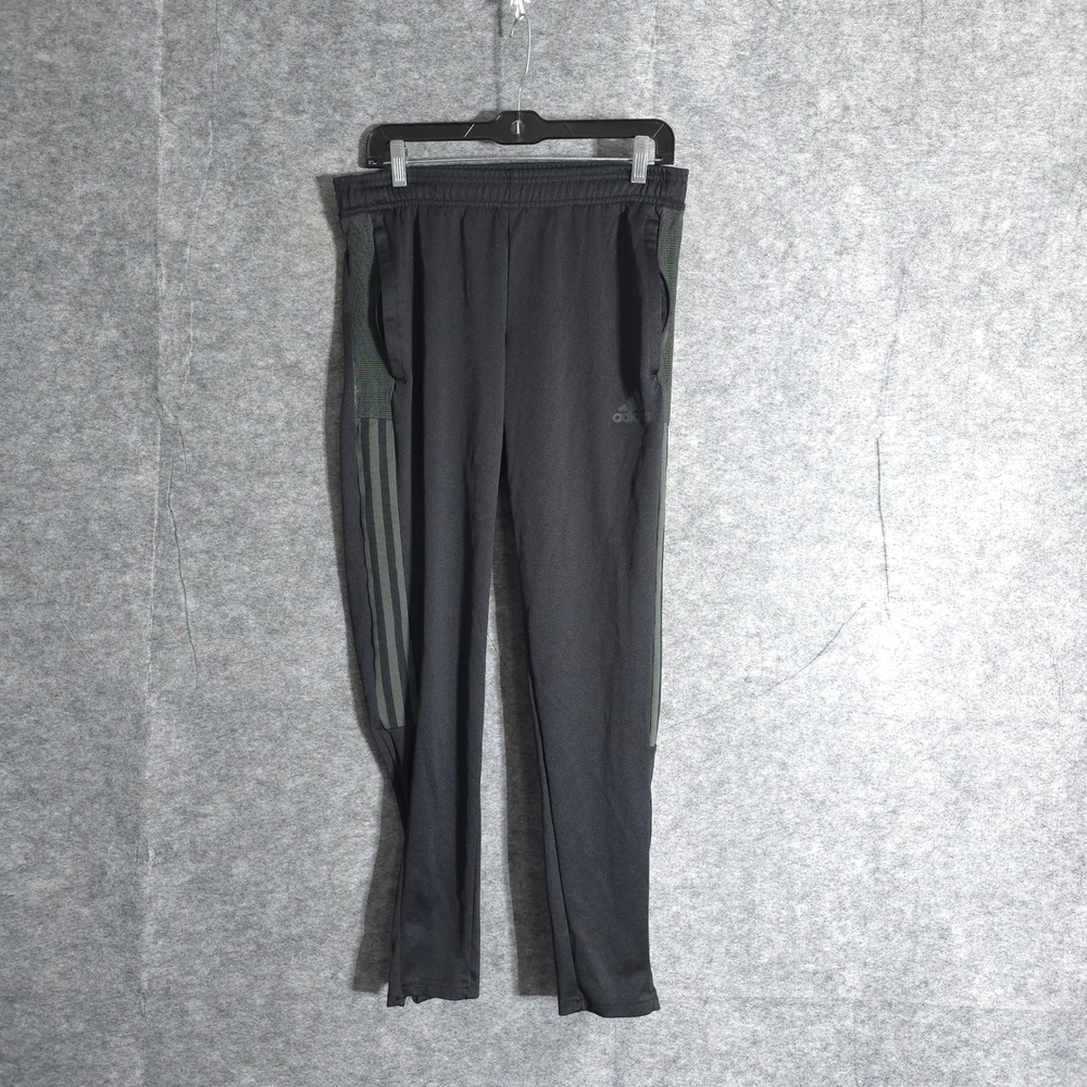 Adidas Jogger Pants Mens Medium Black Primegreen Athletic Stretch Ankle Zip Logo
